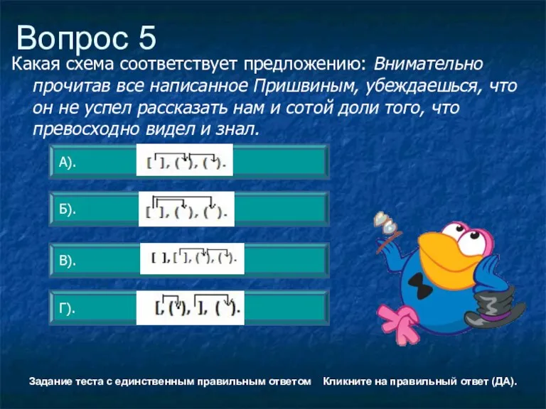 Вопрос 5 А). Г). Б). В). Задание теста с единственным правильным ответом