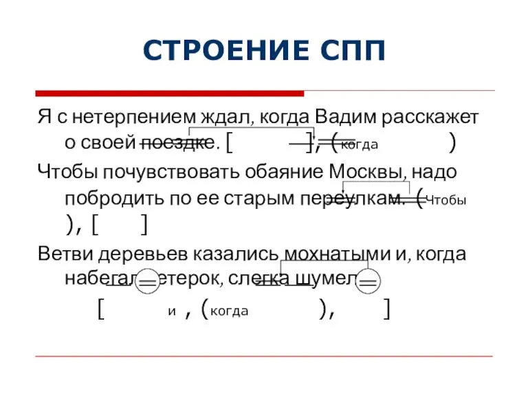 СТРОЕНИЕ СПП Я с нетерпением ждал, когда Вадим расскажет о своей поездке.