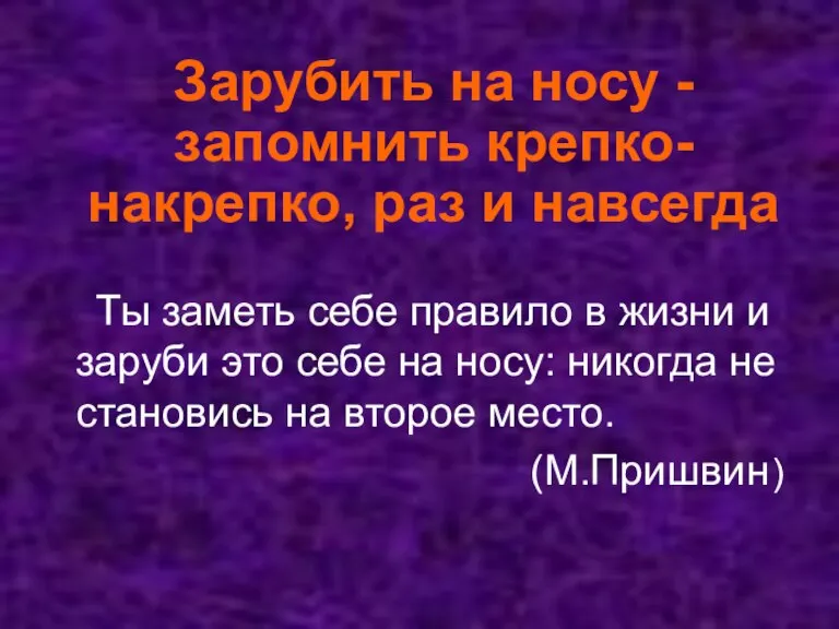 Зарубить на носу - запомнить крепко- накрепко, раз и навсегда Ты заметь