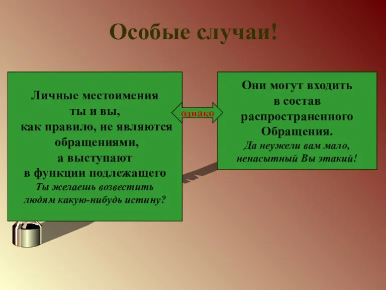 Особые случаи! Личные местоимения ты и вы, как правило, не являются обращениями,