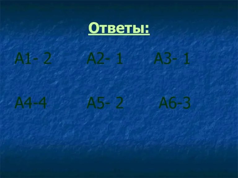 Ответы: А1- 2 А2- 1 А3- 1 А4-4 А5- 2 А6-3