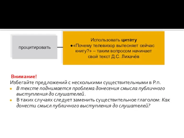 Внимание! Избегайте предложений с несколькими существительными в Р.п. В тексте поднимается проблема