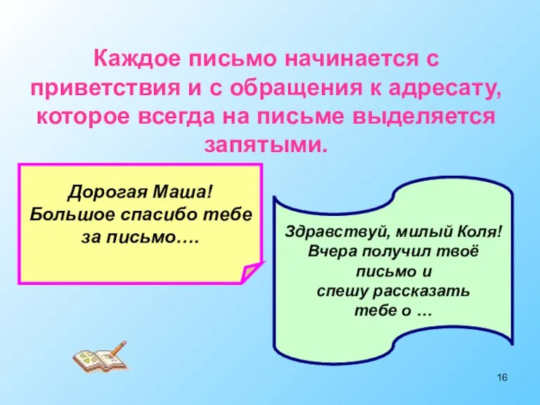 Каждое письмо начинается с приветствия и с обращения к адресату, которое всегда