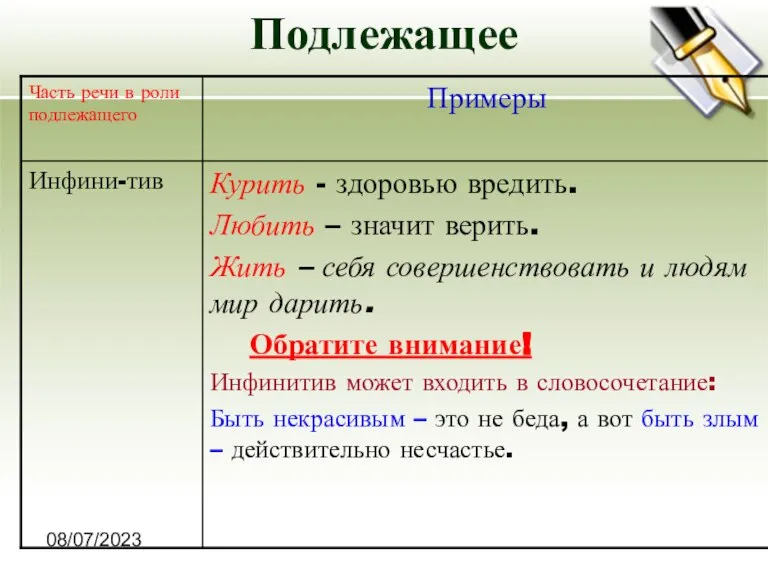 08/07/2023 Подлежащее