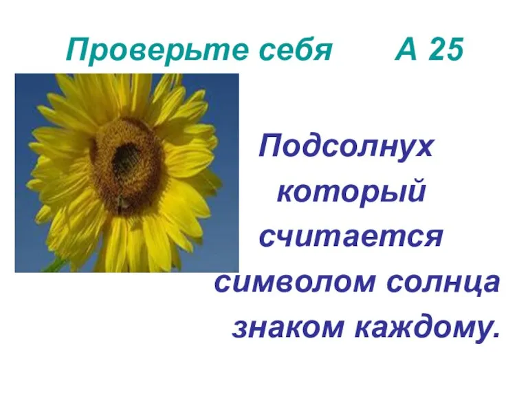 Проверьте себя А 25 Подсолнух который считается символом солнца знаком каждому.