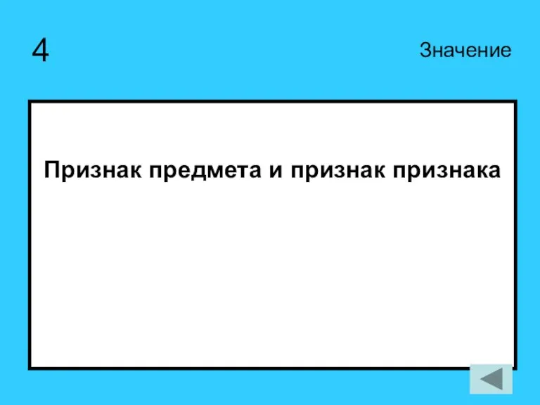 4 Признак предмета и признак признака Значение