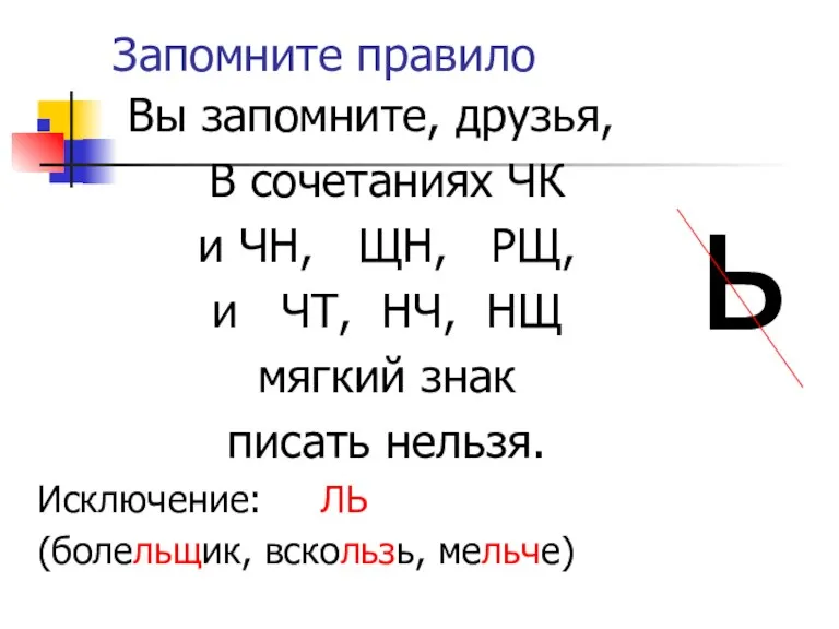 Запомните правило Вы запомните, друзья, В сочетаниях ЧК и ЧН, ЩН, РЩ,