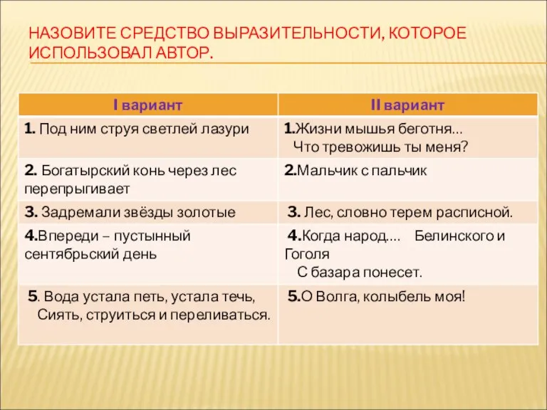 НАЗОВИТЕ СРЕДСТВО ВЫРАЗИТЕЛЬНОСТИ, КОТОРОЕ ИСПОЛЬЗОВАЛ АВТОР.