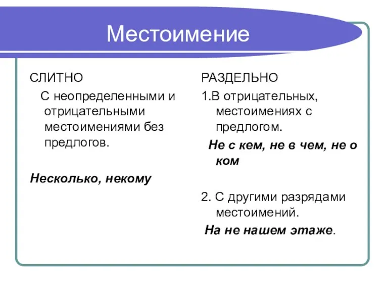 Местоимение СЛИТНО С неопределенными и отрицательными местоимениями без предлогов. Несколько, некому РАЗДЕЛЬНО