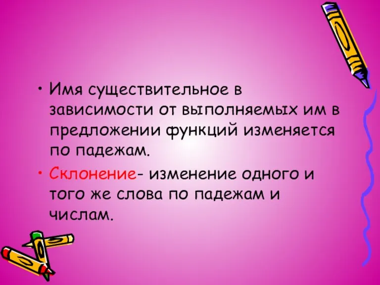 Имя существительное в зависимости от выполняемых им в предложении функций изменяется по