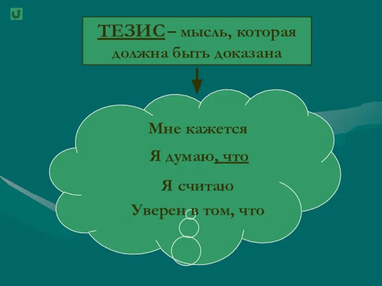 ТЕЗИС – мысль, которая должна быть доказана Мне кажется Я думаю, что