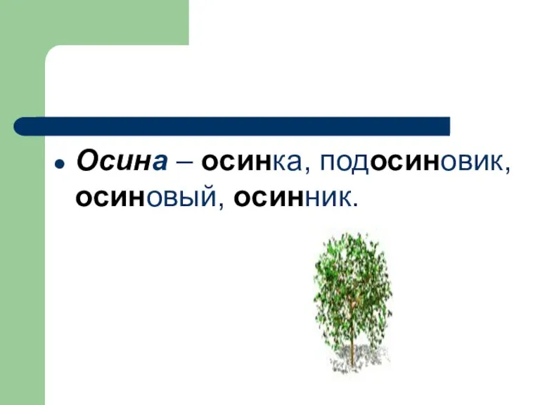 Осина – осинка, подосиновик, осиновый, осинник.