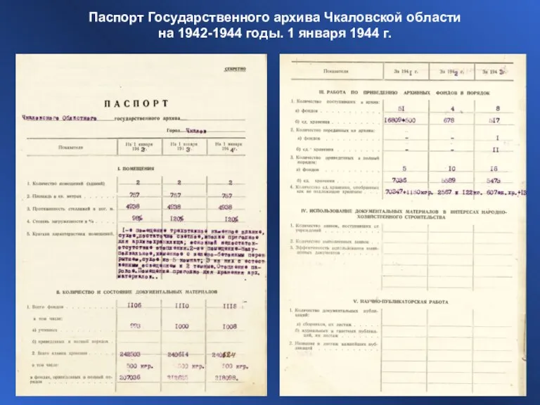 Паспорт Государственного архива Чкаловской области на 1942-1944 годы. 1 января 1944 г.
