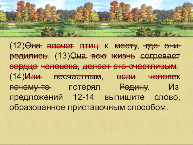 (12)Она влечет птиц к месту, где они родились. (13)Она всю жизнь согревает