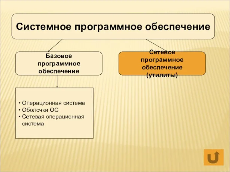 Системное программное обеспечение Базовое программное обеспечение Сетевое программное обеспечение (утилиты) Операционная система