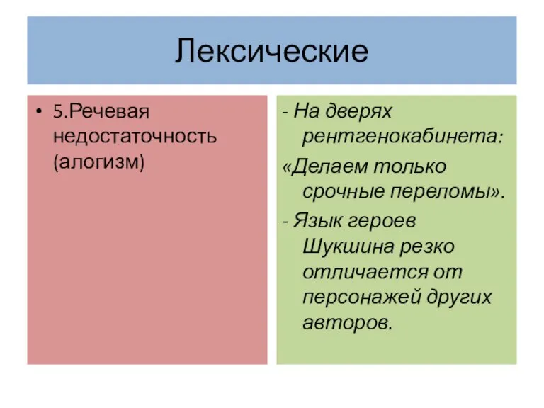 5.Речевая недостаточность (алогизм) - На дверях рентгенокабинета: «Делаем только срочные переломы». -