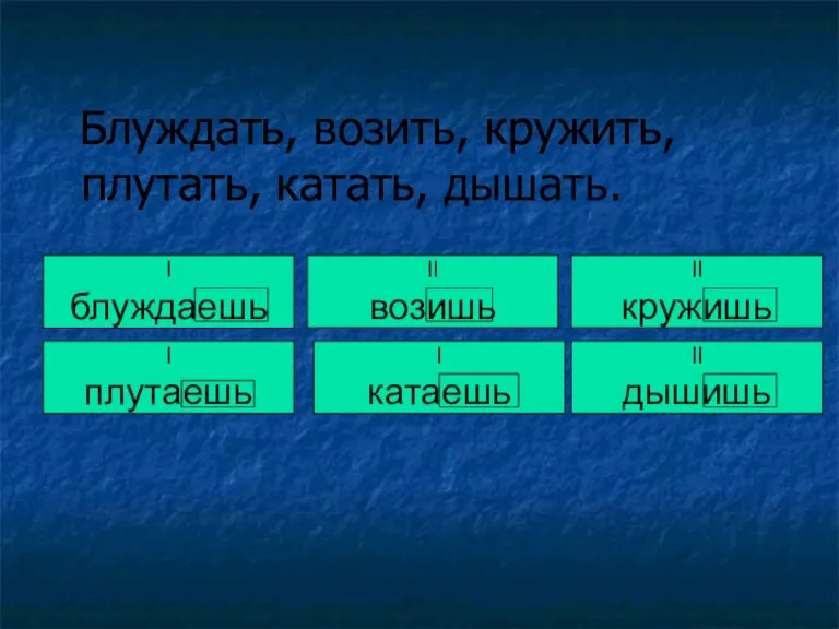 I блуждаешь Блуждать, возить, кружить, плутать, катать. II возишь I катаешь Блуждать,