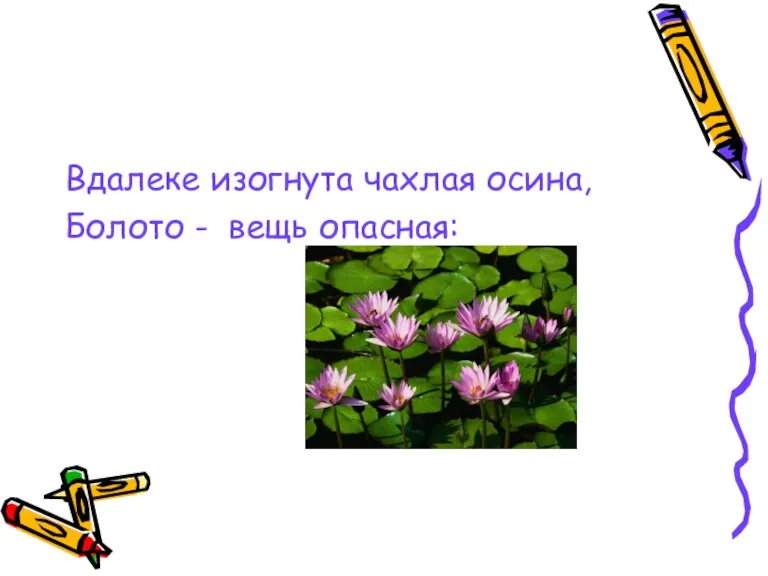 Вдалеке изогнута чахлая осина, Болото - вещь опасная: вязкая трясина