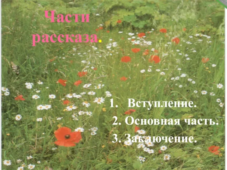 Части рассказа. Вступление. 2. Основная часть. 3. Заключение.