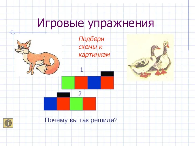 Игровые упражнения Почему вы так решили? Подбери схемы к картинкам