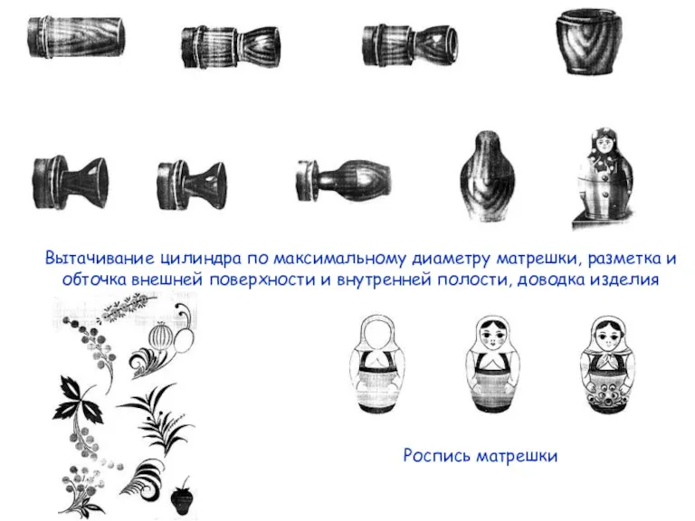 Вытачивание цилиндра по максимальному диаметру матрешки, разметка и обточка внешней поверхности и