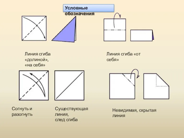 Линия сгиба «долиной», «на себя» Линия сгиба «от себя» Согнуть и разогнуть