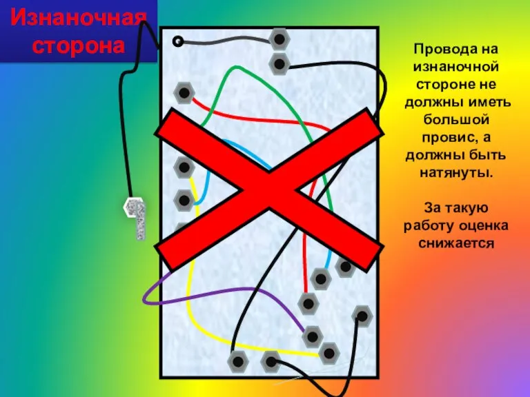 Изнаночная сторона Провода на изнаночной стороне не должны иметь большой провис, а