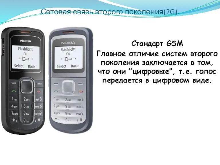 Сотовая связь второго поколения(2G). Стандарт GSM Главное отличие систем второго поколения заключается