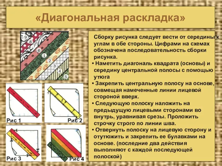 «Диагональная раскладка» Рис 1 Рис 2 Рис 3 Рис 4 Сборку рисунка