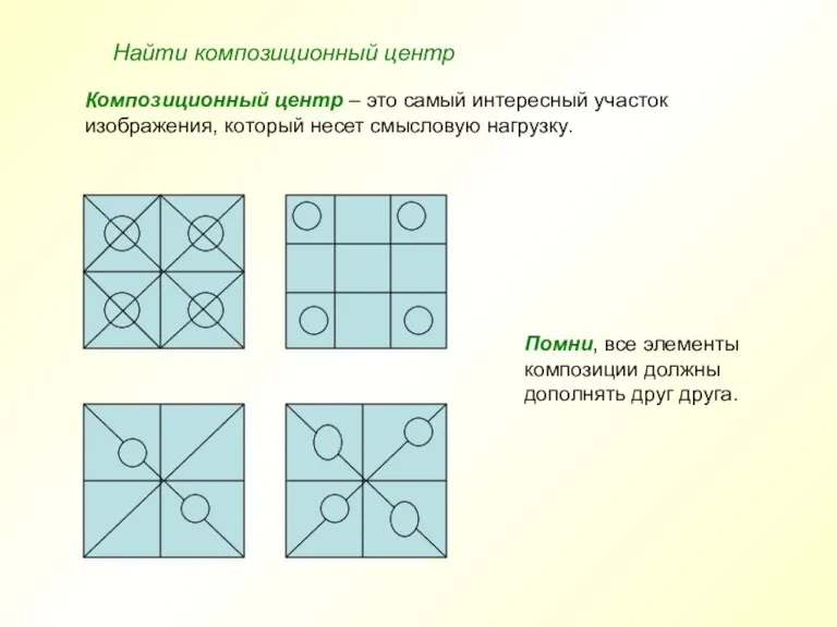 Найти композиционный центр Композиционный центр – это самый интересный участок изображения, который