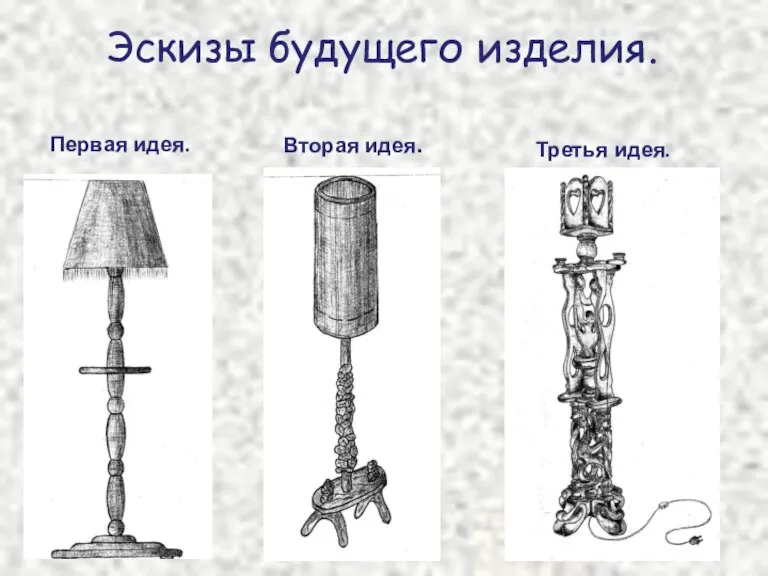 Первая идея. Вторая идея. Третья идея. Эскизы будущего изделия.