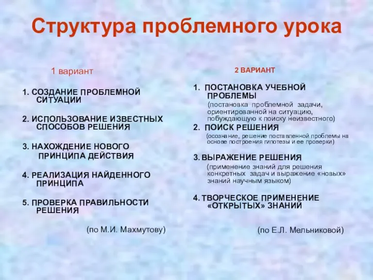 Структура проблемного урока 1 вариант 1. СОЗДАНИЕ ПРОБЛЕМНОЙ СИТУАЦИИ 2. ИСПОЛЬЗОВАНИЕ ИЗВЕСТНЫХ