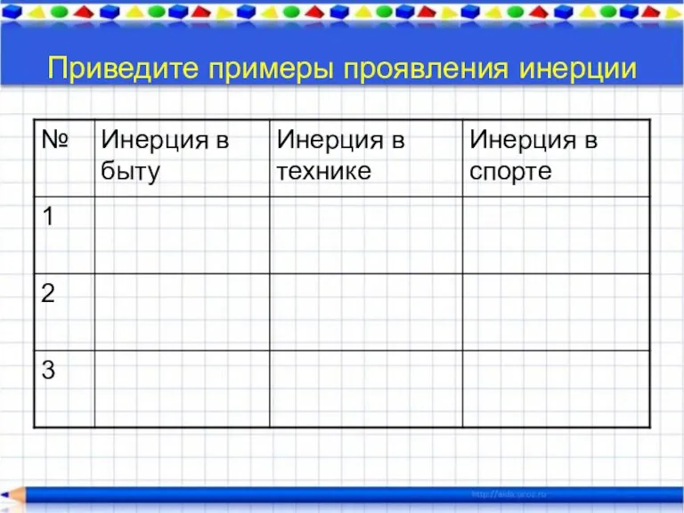 Приведите примеры проявления инерции