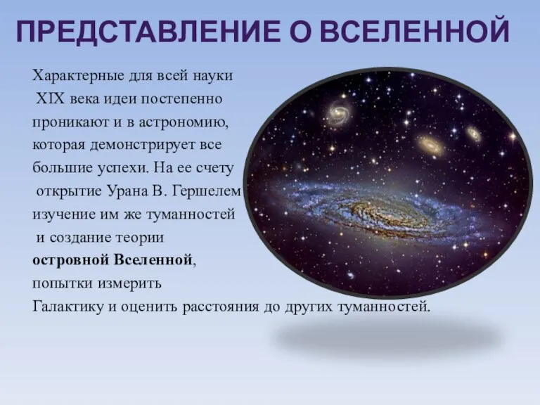 Характерные для всей науки XIX века идеи постепенно проникают и в астрономию,