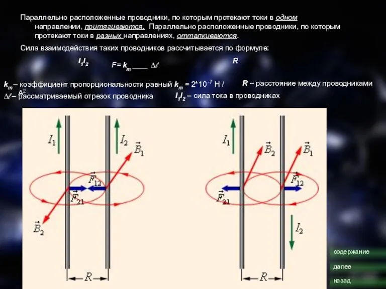 Параллельно расположенные проводники, по которым протекают токи в одном направлении, притягиваются. Параллельно