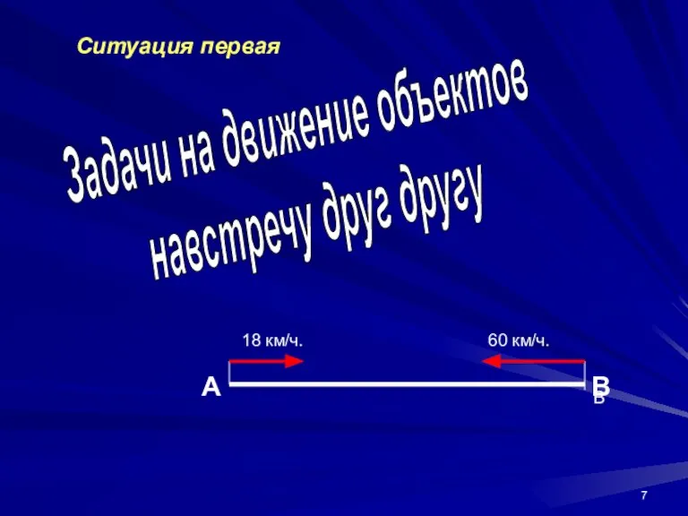 Задачи на движение объектов навстречу друг другу Ситуация первая А В В 18 км/ч. 60 км/ч.