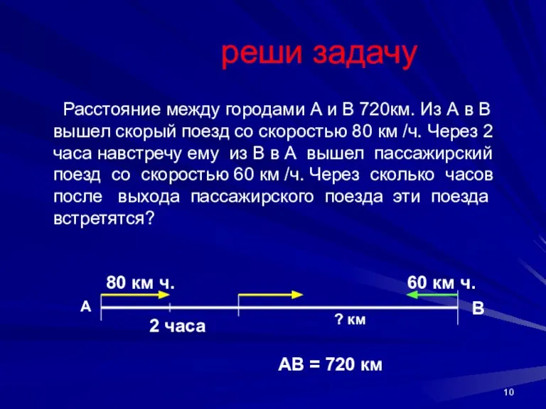 реши задачу Расстояние между городами А и В 720км. Из А в