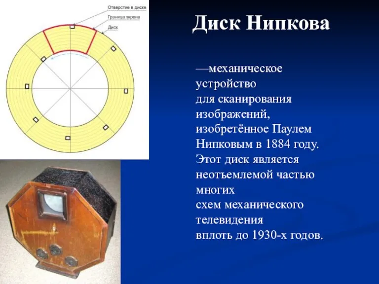 Диск Нипкова —механическое устройство для сканирования изображений, изобретённое Паулем Нипковым в 1884