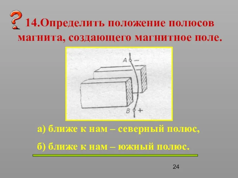 14.Определить положение полюсов магнита, создающего магнитное поле. а) ближе к нам –