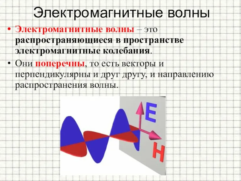 Электромагнитные волны Электромагнитные волны – это распространяющиеся в пространстве электромагнитные колебания. Они