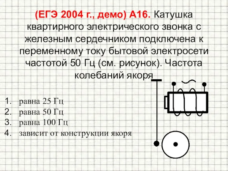 (ЕГЭ 2004 г., демо) А16. Катушка квартирного электрического звонка с железным сердечником