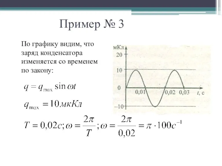 Пример № 3 По графику видим, что заряд конденсатора изменяется со временем по закону: