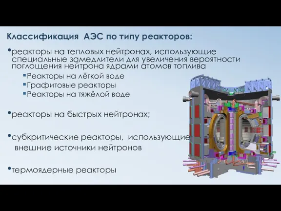 Классификация АЭС по типу реакторов: реакторы на тепловых нейтронах, использующие специальные замедлители