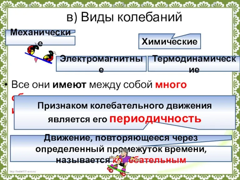 Термодинамические в) Виды колебаний Все они имеют между собой много общего и