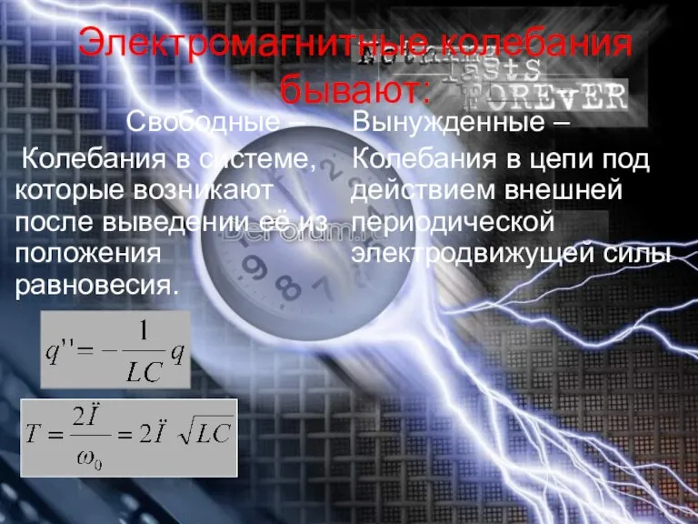 Электромагнитные колебания бывают: Свободные – Колебания в системе, которые возникают после выведении