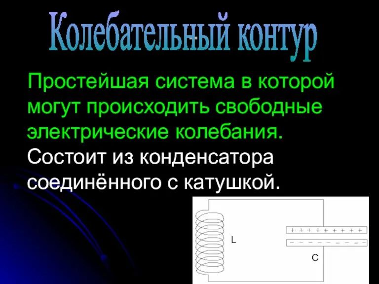 - Простейшая система в которой могут происходить свободные электрические колебания. Состоит из