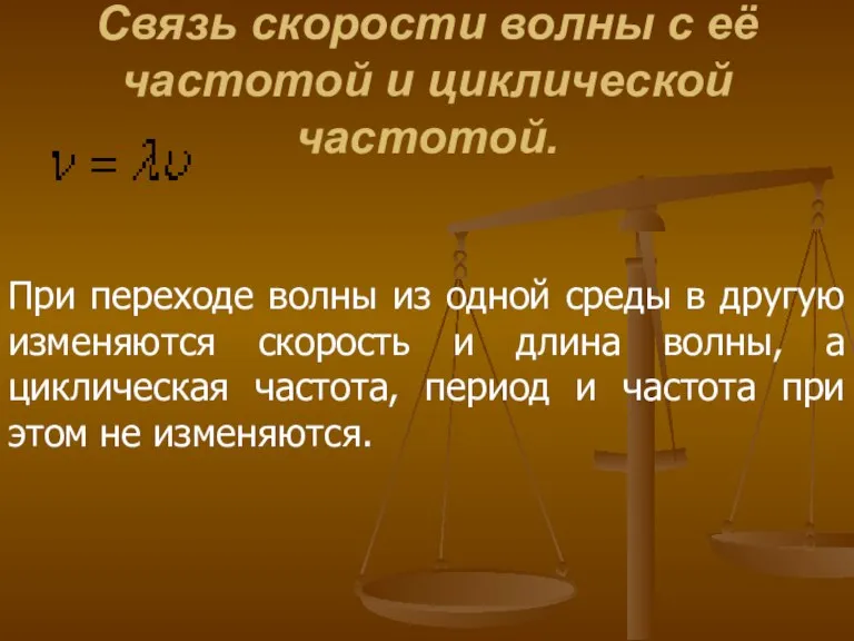 Связь скорости волны с её частотой и циклической частотой. При переходе волны