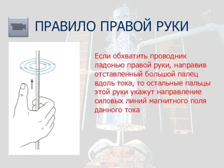 ПРАВИЛО ПРАВОЙ РУКИ Если обхватить проводник ладонью правой руки, направив отставленный большой