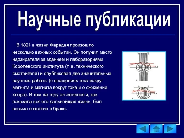 В 1821 в жизни Фарадея произошло несколько важных событий. Он получил место