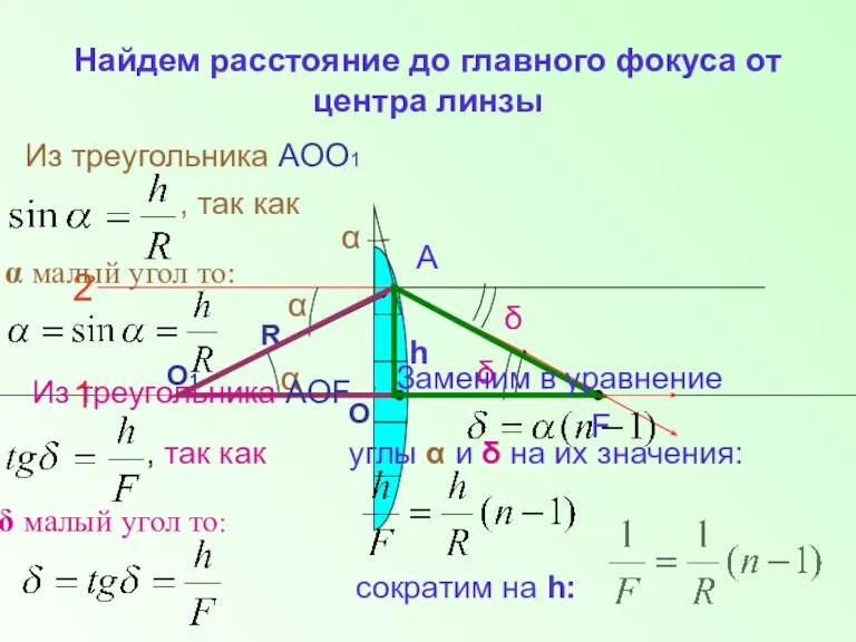 Найдем расстояние до главного фокуса от центра линзы Из треугольника АОО1 ,